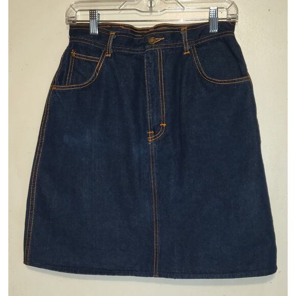 Gitano Dresses & Skirts - Vintage Gitano Blue Denim Jean Skirt SIZE 13/14 Dark Wash Orange Threads Knee